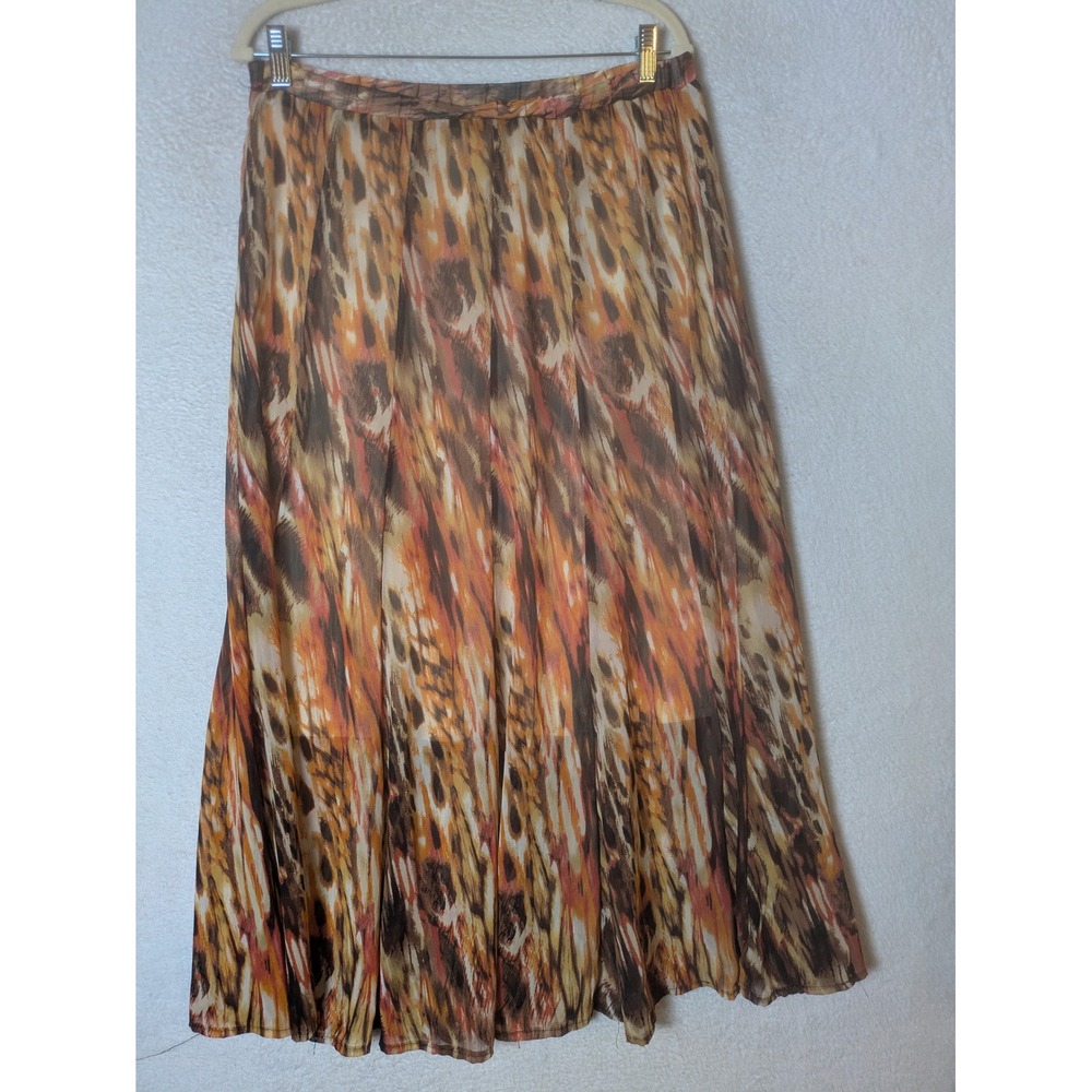 NY Collection Maxi Skirt Women's Medium Orange Brown Animal Print